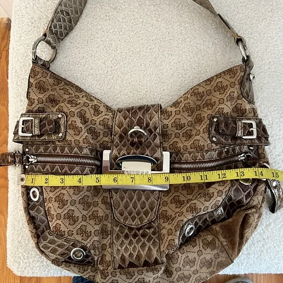 🩵Vintage Y2K GUESS Hobo Bag with Faux Leather Straps | G Logo Clasp Rhinestones - Picture 12 of 16